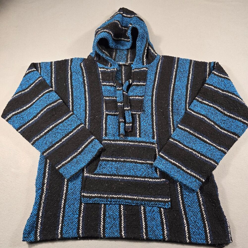 Artesanias Mickey Men's Large Blue Pullover Hoodie Surfer Skater Drug Rug